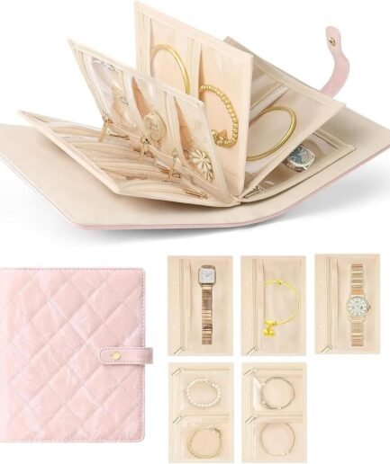 Travel Jewelry Organizer Case, Foldable Jewelry Bags Jewelry Storage Book Ring Binder with Clear Zipper Velvet Pouch Bag for Traveling,Rings,Necklace,Earrings,Bracelets,Brooches