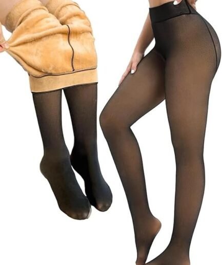 Women Skinny Mid-Rise Soft Winter Warm Fleece Lined Leggings – Thermal Stretchable High Waist Slim Fit Pantyhose for Cold Weather | Velvet Inner Layer Warm Stockings for Women