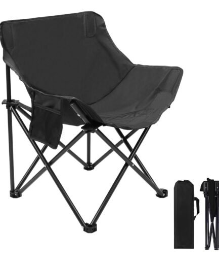 Folding Moon Chair Camping Chair with Side Pocket Portable Lightweight Foldable Backpacking Chair Ultra Durable Outdoor Hiking Beach Travel with Carrying Bag (Black)